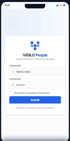 Schermata di accesso a VIGILO People